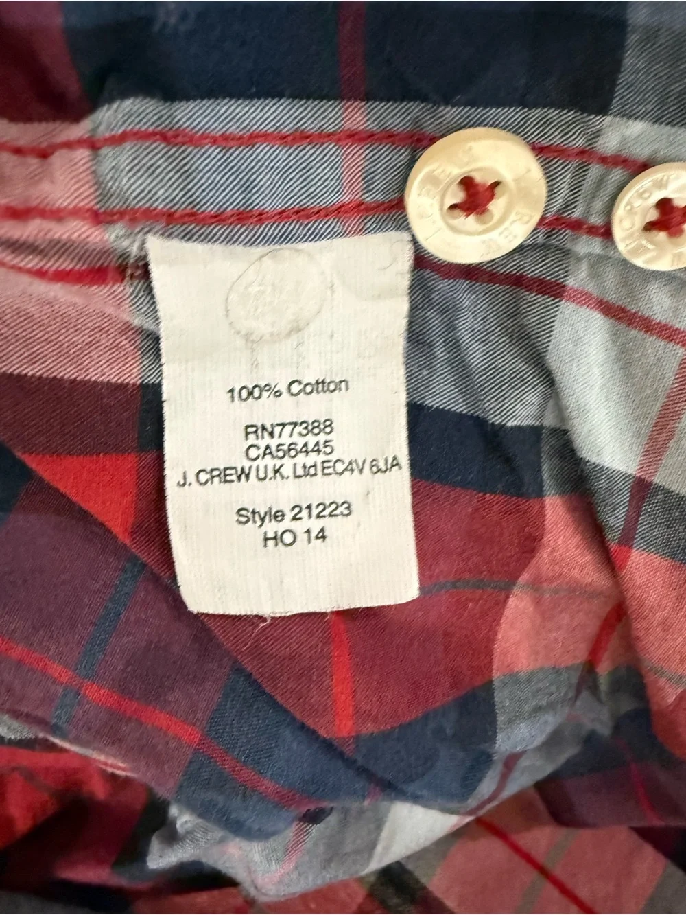 J.Crew Men's M Slim Fit Red Navy Plaid Cotton Button Down Shirt